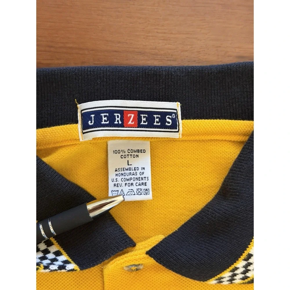 Vintage CAT Racing Polo Shirt Jerzees Yellow Checkered Burton 22 USA Men's Large